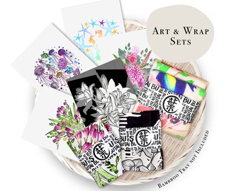 Care Package Gift Set | Furoshiki Bandana Wrapping Cloth and Watercolor Floral Giclee Art Print