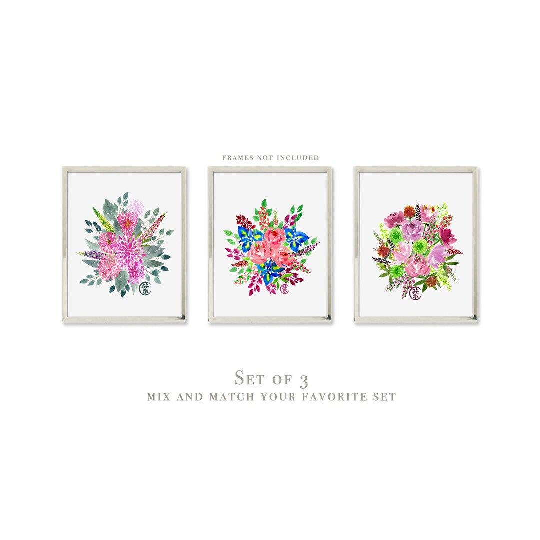 Floral Watercolor Wall Art Print Set of 3 - Etsy