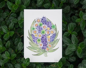 Purple Hyacinth Watercolor Floral Bouquet Wall Art