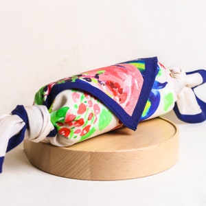 Watercolor Iris Fabric Furoshiki Gift Wrapping Paper Alternative Gift Idea, Birthday Gift Wrap, Dog Bandana Scarf image 1