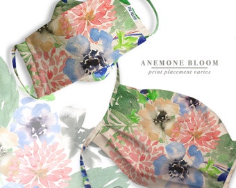 Reusable Cloth Face Mask with Double Layer Filter Pocket and Nose Wire | Floral, Anemone Bloom