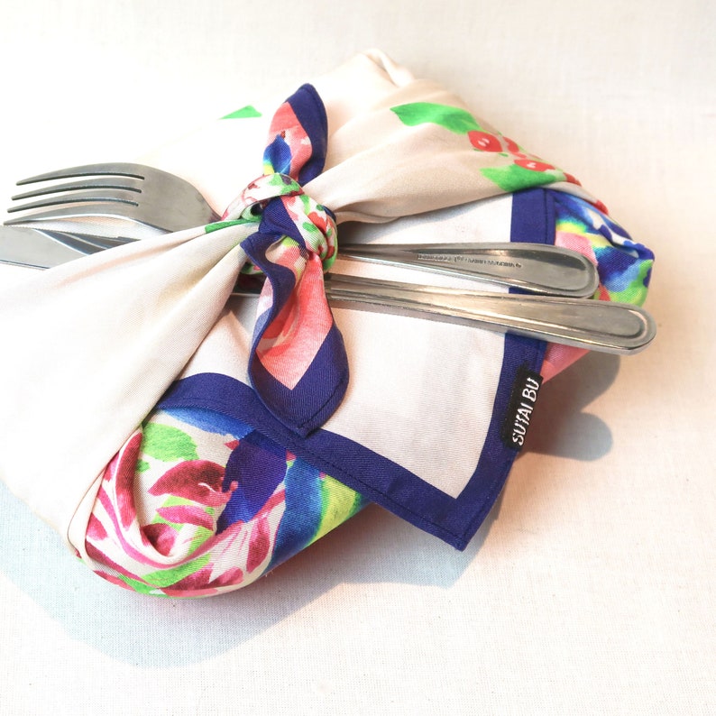 Watercolor Iris Fabric Furoshiki Gift Wrapping Paper Alternative Gift Idea, Birthday Gift Wrap, Dog Bandana Scarf image 3