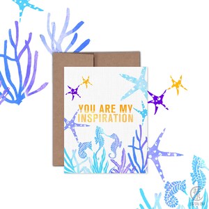 Aangepaste lege wenskaart | Sea Horse Sea Star Ocean Life Aquarel | Jij bent mijn inspiratie