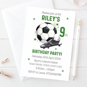 Football Party Invitations - Boys Girls - Birthday Invites - Personalised And Printed - With Envelopes - Any Age - 2 3 4 5 6 7 8 9 10 11 12