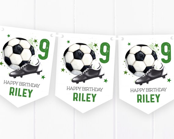 Personalised Football Birthday Banner: Green & Black Party Decoration