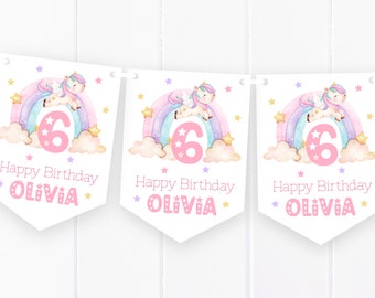 Personalised Unicorn Birthday Banner: Rainbow Party Decoration