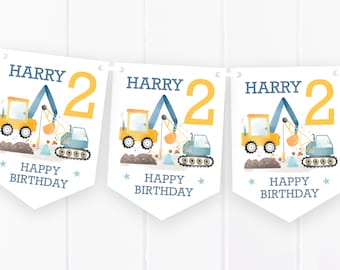 Digger Birthday Banner: Personalised Construction Party Garland