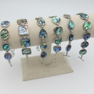 Native Style Genuine Abalone Heavy Silver Plate Toggle Bracelet  in  6 Shapes Native Hawaiian Maori Handmade Free Shipping