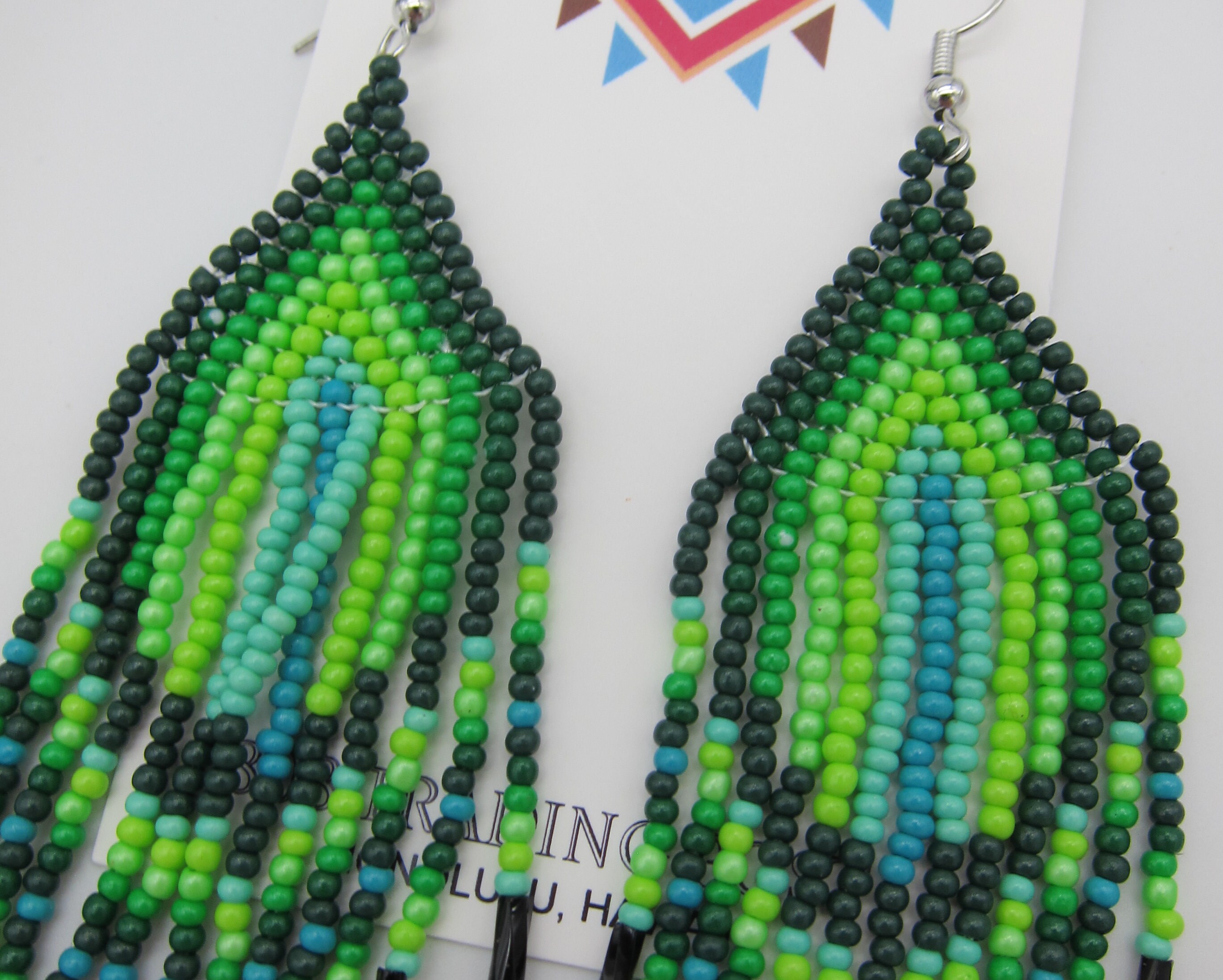 Handcrafted Native Style Beaded Ethnic Green Earrings – Brass, Glass Seed Beads, Nickel-Free, 3.5 Inch, From India