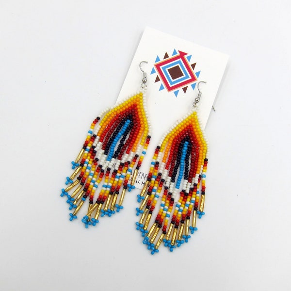 Sunrise - Sunset Native American Style Seed Bead Earrings Vibrant Desert Colors Ethnic Earrings Handmade Free Shipping