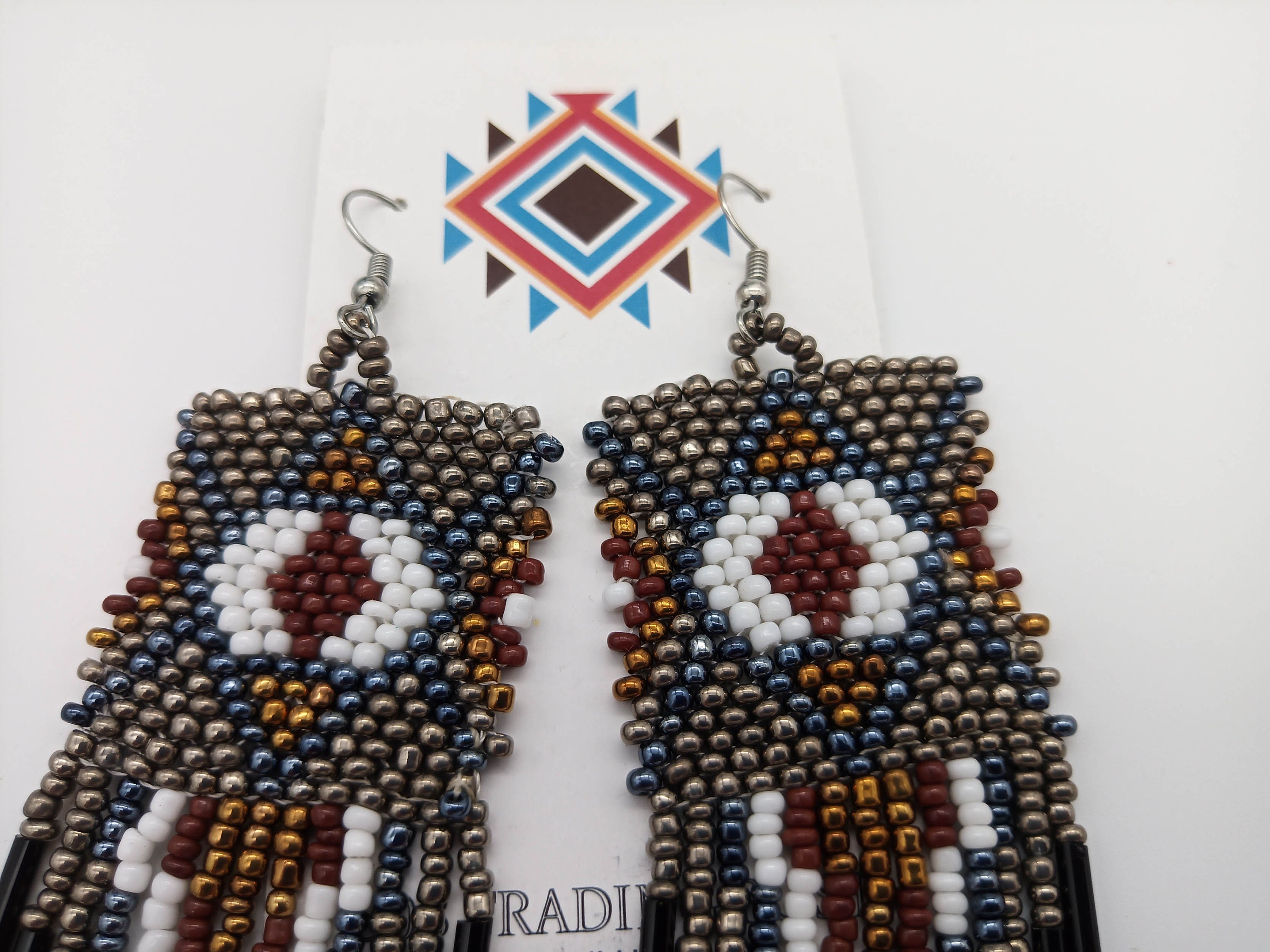 Amazing Traditionally Designed Native American Seed Bead Earrings Stainless Steel Ear Wires Handmade Free Shipping
