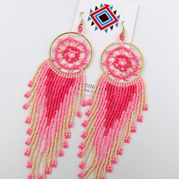 Native American Style Dream Catcher Seed Bead Earrings Handmade Stainless Steel Ear Wires Native Design Free Shipping