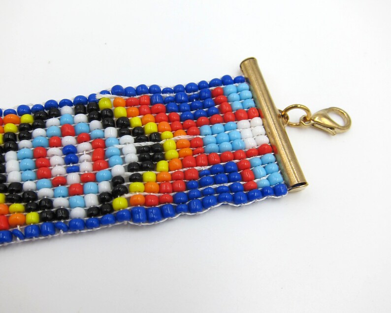 Handmade Native American Beaded Cuff Bracelet - Seed Bead & Leather, Unisex Navajo Style B-32-SB-5 - View #3