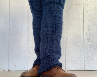 Hand knit wool blend deep blue luxury leg warmers super dancer style