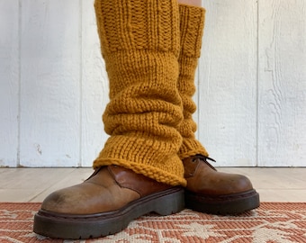 Hand knit yellow/grey/black luxury leg warmers sleuth style