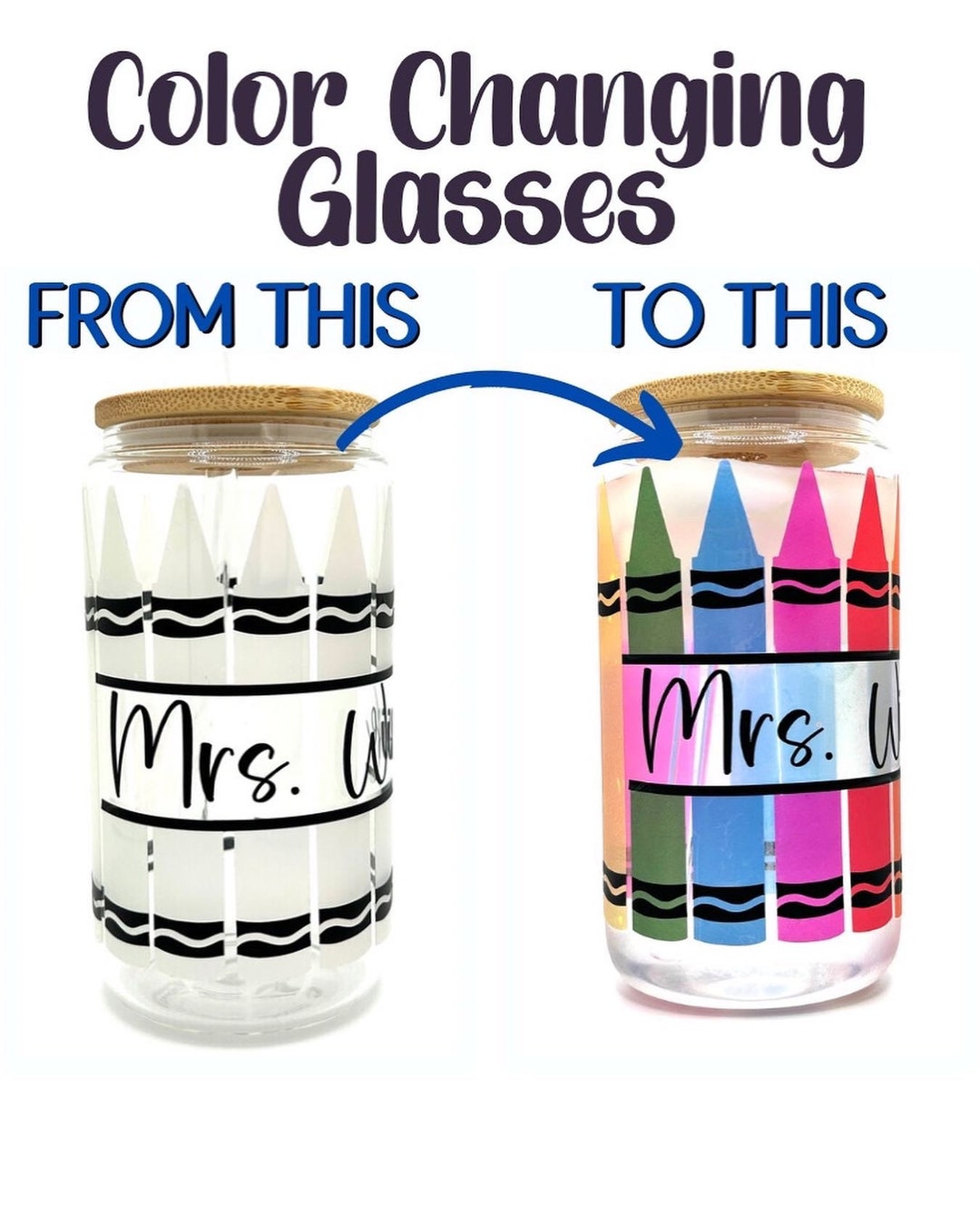 Personalized Teacher Glass With Color Changing Crayons Etsy