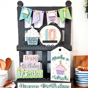 Birthday Tiered Tray Set, Tier Tray Decor, Interchangeable Shelf, Farmhouse Style, Celebration, Party