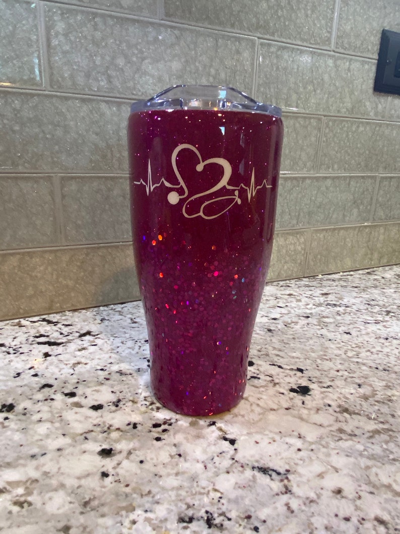 glitter epoxy nurse tumbler etsy
