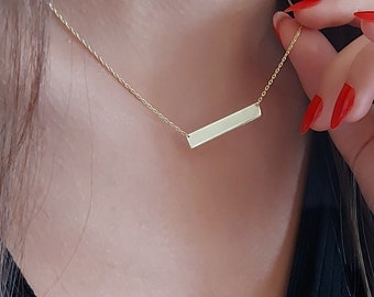 14K Solid Gold Bar Necklace, Mothers Day Gift,  Rose Gold Necklace, Custom Bar Necklace, Personalized Bar Necklace