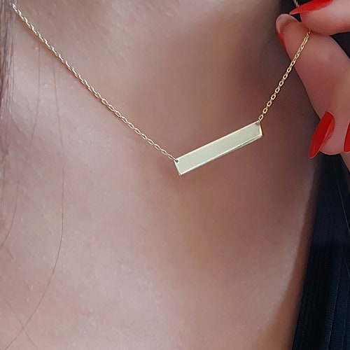 14K Solid Gold Bar Necklace Personalized Bar Necklace Etsy