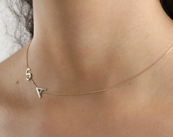 Initial Necklace, 14K Gold Rose White