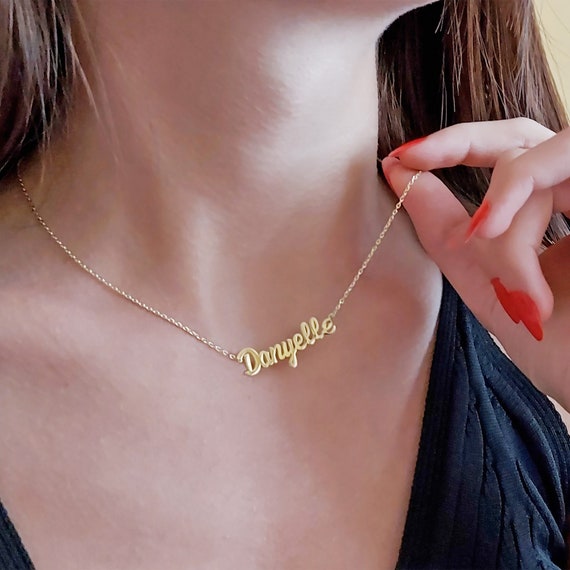 Tiny Name Necklace 14K Solid Gold | Etsy