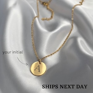 Personalized Initial Name Necklace | Gold Minimalistic Dainty Customized Stamped Letter Circle Coin Disc Monogram | Gifts for Her | Birthday
