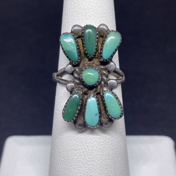Vintage Zuni Petit Point Cluster Ring Signed Bill & Lou - Size 6