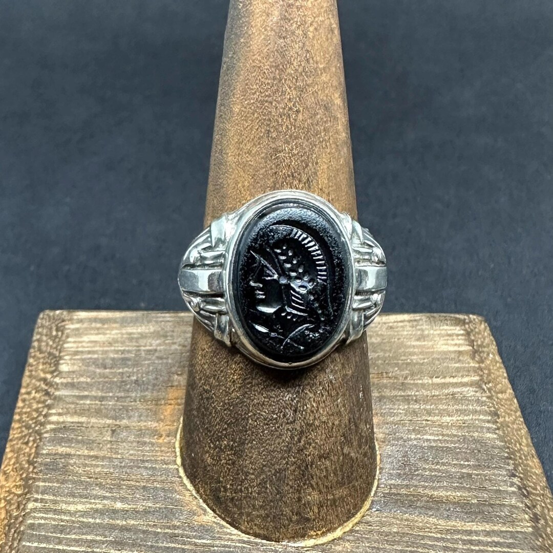 1920s art deco sterling silver and onyx ring
