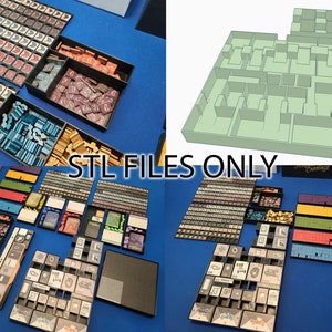May include: A 3D printed organizer insert for the board game "The Crew: The Quest for Planet Nine". The insert features multiple compartments for storing the game's components, including cards, tiles, and meeples. The insert is designed to fit inside the game's box, keeping everything organized and easy to find.