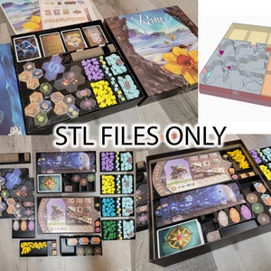 May include: A black organizer insert for the board game "Rain: Call of the Abyss". The insert has compartments for various game components, including cards, tokens, and tiles. The insert is designed to fit inside the game box.