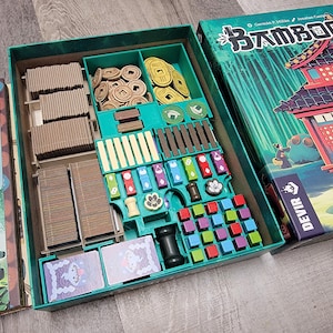Bamboo board game insert / box organizer with individual player trays