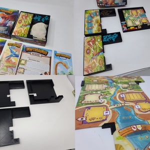 Draftosaurus (& all expansions) insert / box organizer w/ optional Board Game Clips