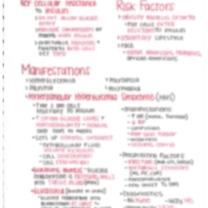 Peut inclure: Une note manuscrite sur du papier blanc avec le titre "Type 2 Diabetes" et des informations sur la maladie, y compris les facteurs de risque, les manifestations et les critères de diagnostic.