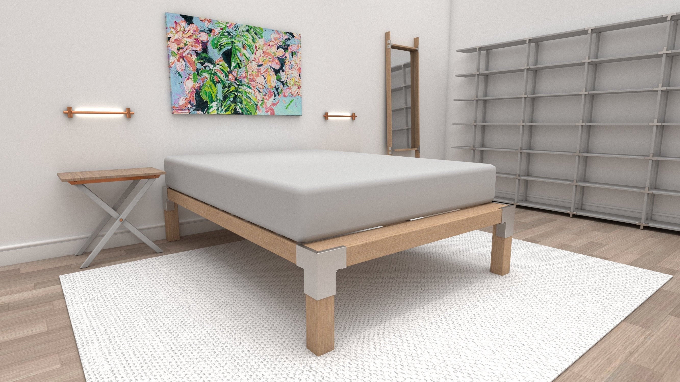 Plataforma de cama de roble macizo con soportes de esquina de | Etsy