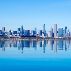 Chicago Skyline Reflected in Lake Michigan Photography Print, Skyscraper Wall Art, Landscape Photography, Fine Art, Architecture Poster