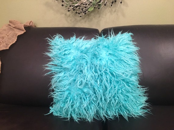 Teal Decor Pillow Cover Decorative Pillow Cover Shaggy Throw Etsy
