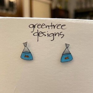 Goldfish Earrings, Goldfish in a Bag, Cute Pet Earrings