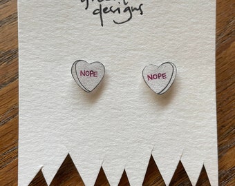 Conversation Heart Earrings, Candy Heart Earrings, Valentine's Day Earrings, Feminist Candy Heart Earrings
