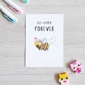 Postal "Abeja feliz para siempre" para parejas comprometidas y recién casados
