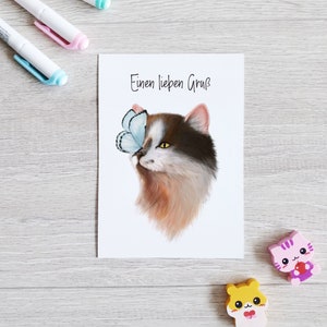 Postal "Uma gentil saudação" // Gato e borboleta