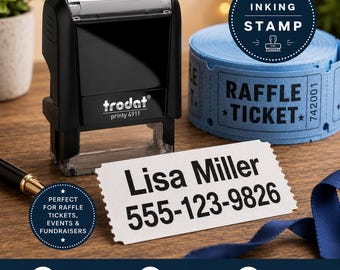 Sello personalizado con nombre, sello autoentintable para sorteos con número de teléfono para regalos y boletos.