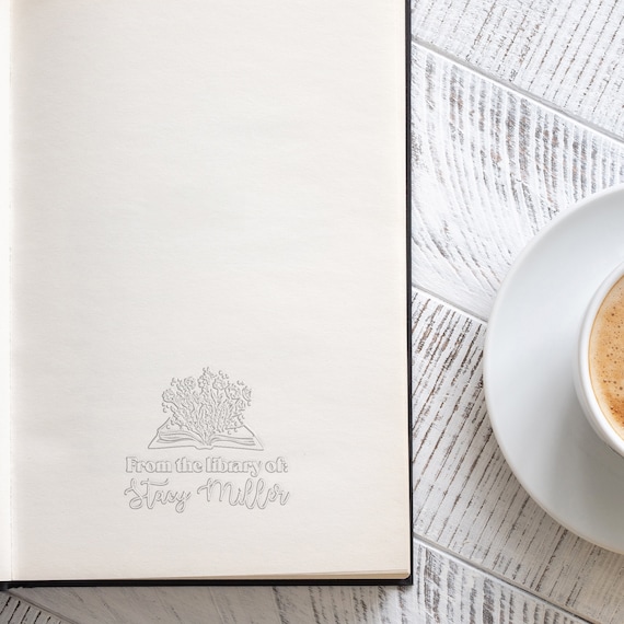 Custom Book Embosser - Ex Libris, From the Library Of, Floral Stamp, Personalized Book Plate, Cat Embosser - Read It, Love It Book Stamp