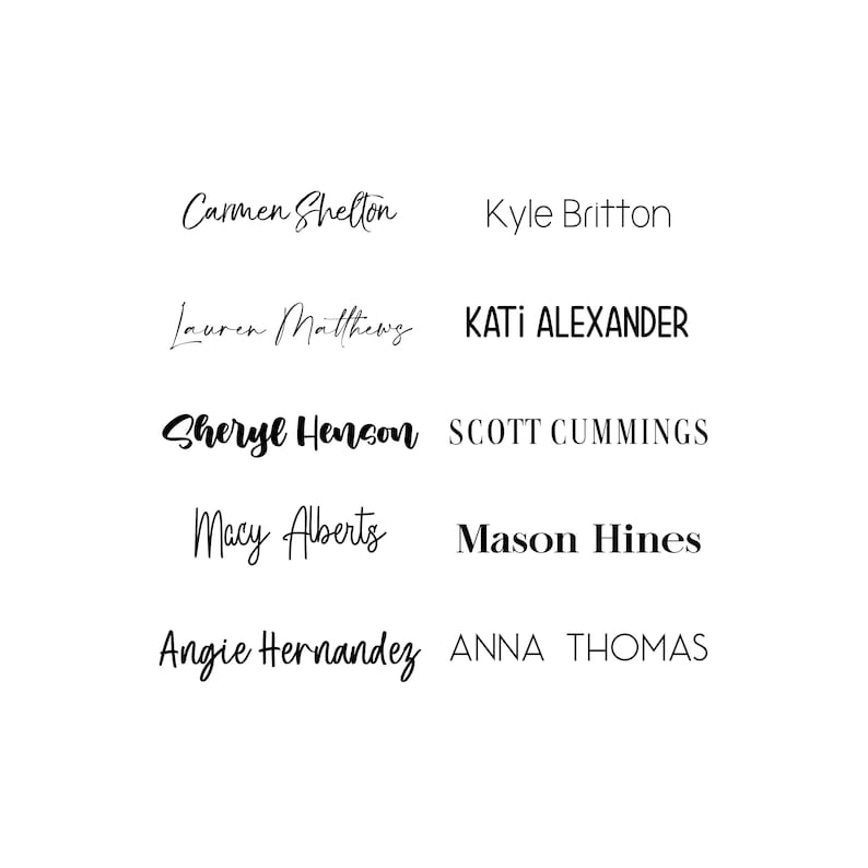 May include: A list of names written in black ink on a white background. The names are: Carmen Shelton, Kyle Britton, Lauren Matthews, Kati Alexander, Sheryl Henson, Scott Cummings, Macy Alberts, Mason Hines, Angie Hernandez, and Anna Thomas.