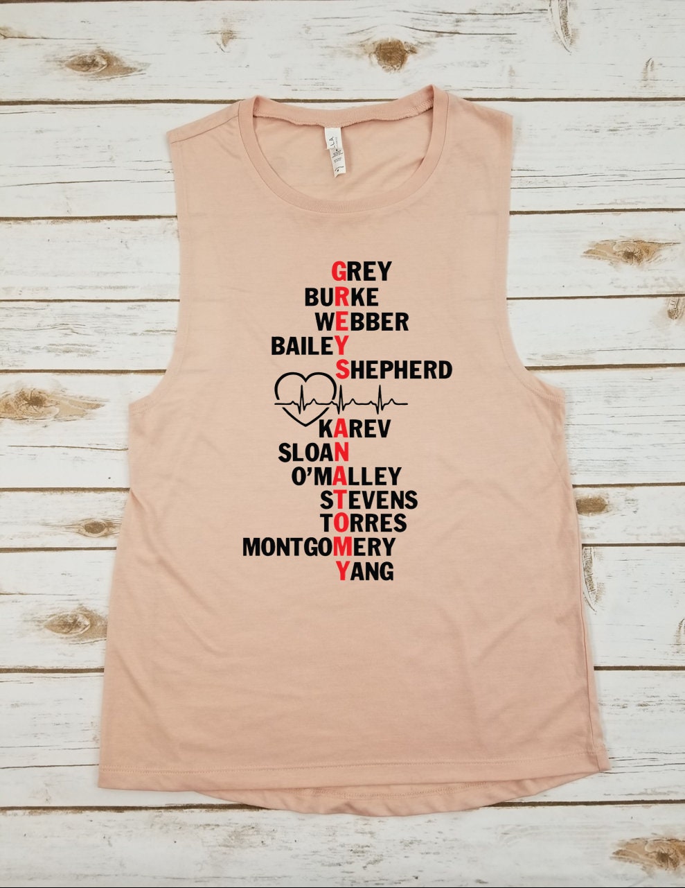 Grey's Anatomy cast names womens muscle tank. Grey's | Etsy