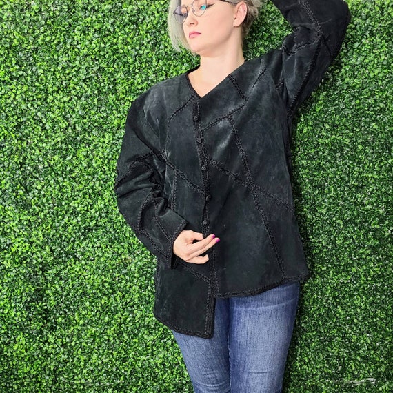 Vintage Black Leather Patchwork Jacket