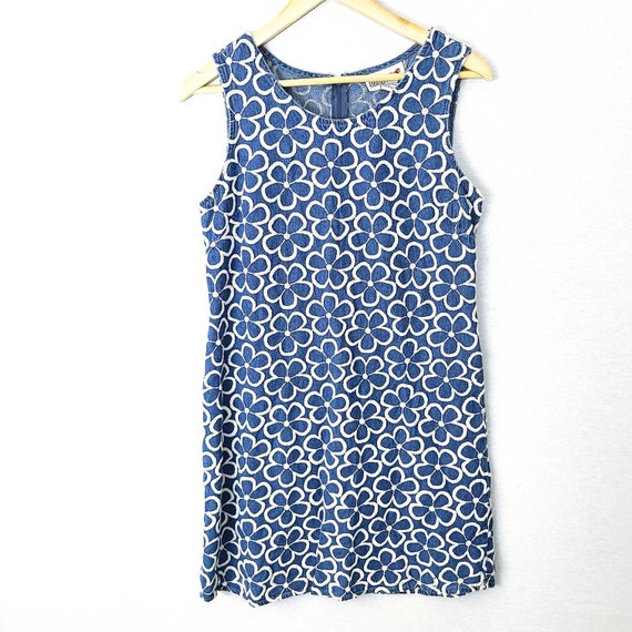 Vintage 90s Y2K Denim Floral Embroidered Jean Dres