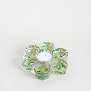 Glass flower candle holder, Vintage, Groovy, Green, Marbled glass, Flower Power, 1990, Kitsch, Lantern candle holder, Original, Gift idea