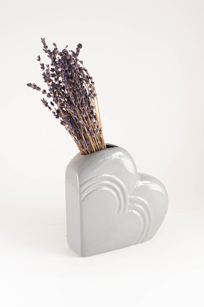 Heart shaped vase Ceramic Vintage Art deco Grey Flower Etsy