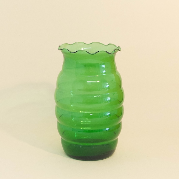 Wavy Green Glass Vase Etsy